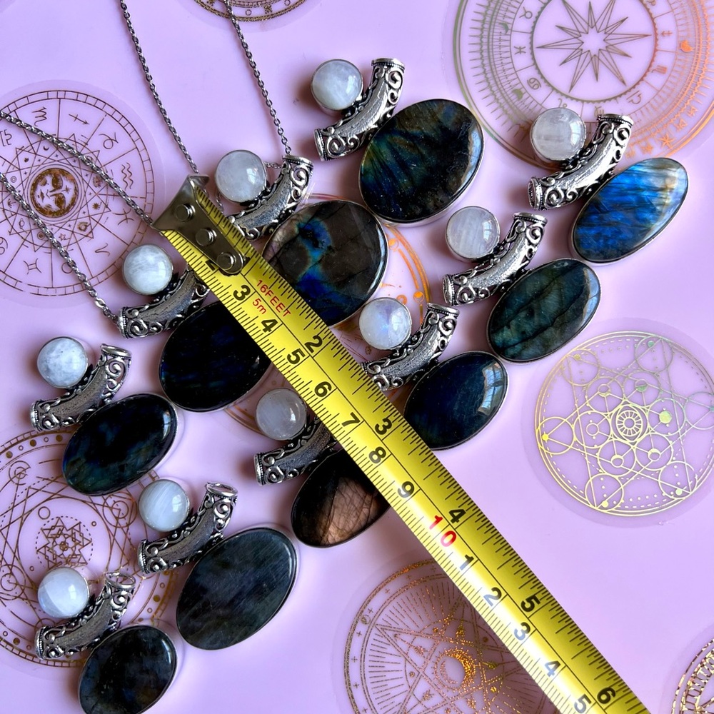 925 OMG OMG! Choose from 10! FLASH LABRADORITE + Moonstone Pendant Necklace - Picture 7 of 8